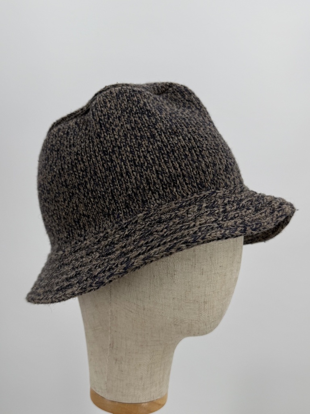 Vintage 70s 80s Knit Bucket Hat Cloche Marled Earth Tone Brown Navy Blue Cozy